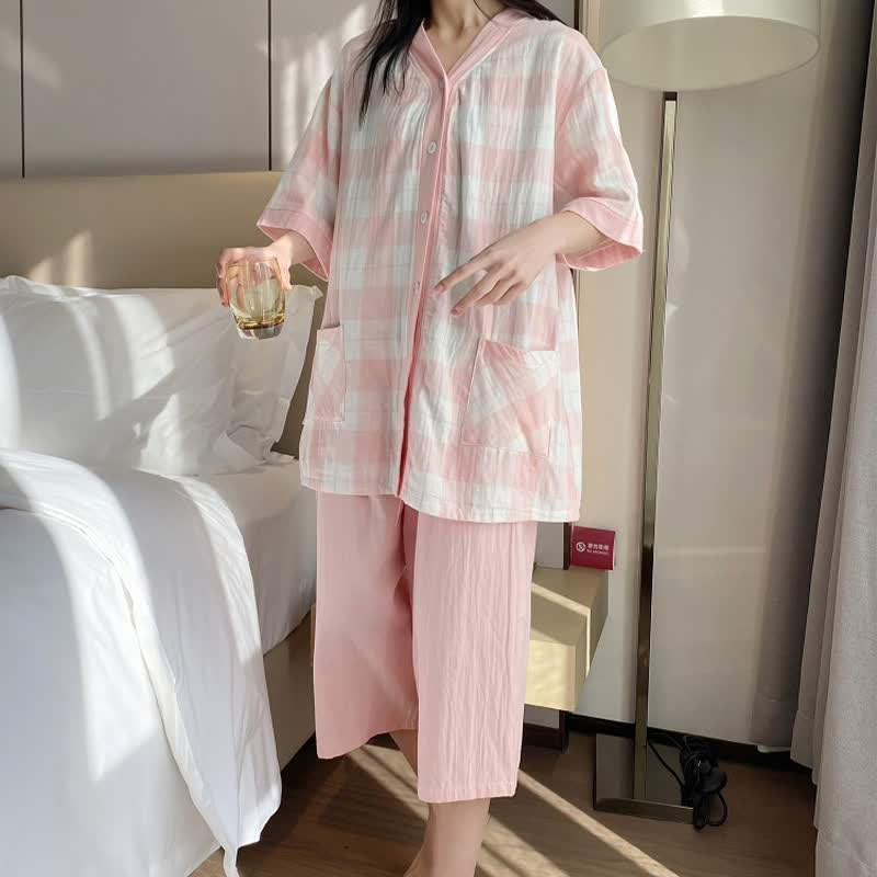 Plaid Cotton Gauze Button-Front Pajama Set - image 1