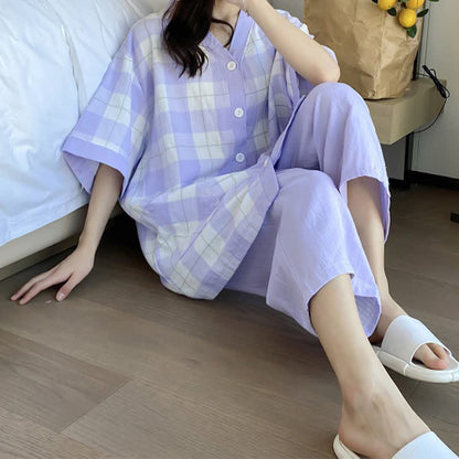 Plaid Cotton Gauze Button-Front Pajama Set - image 11