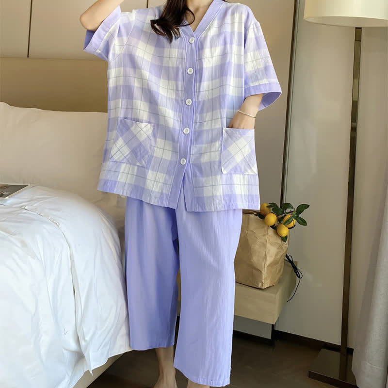 Plaid Cotton Gauze Button-Front Pajama Set - image 8