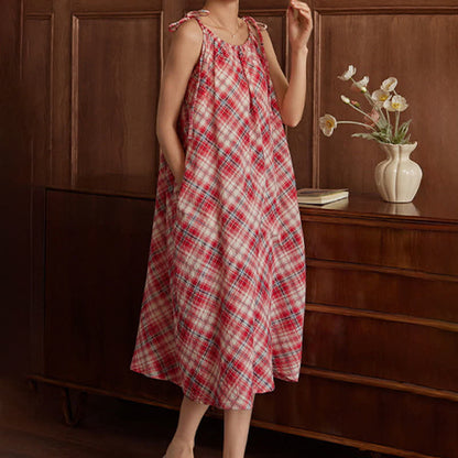 Red Plaid Tie Straps Nightgown - image 4