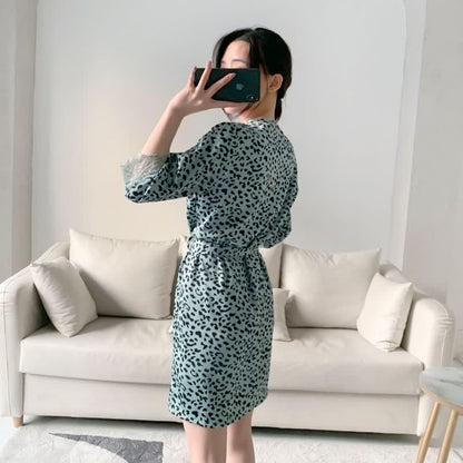 Leopard Lace Trim Cami Shorts Robe Set - image 5