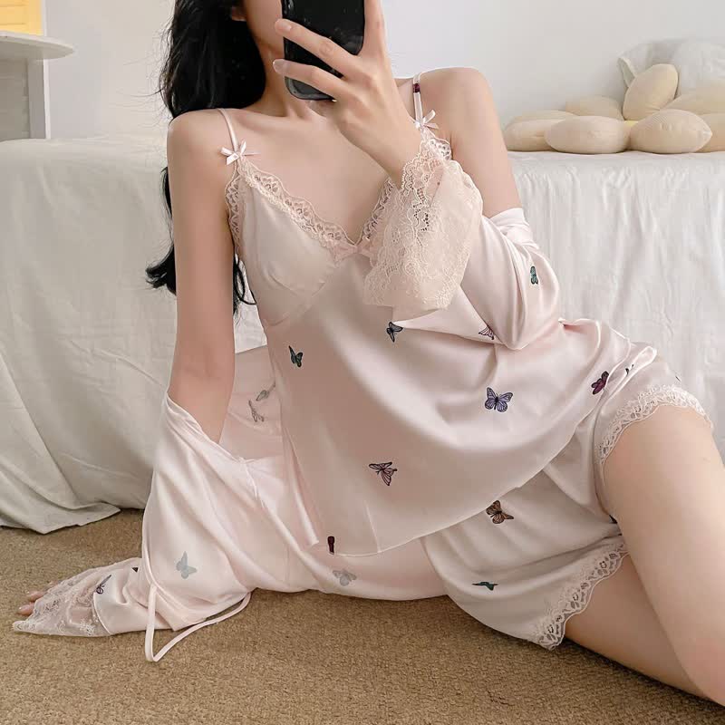 Butterfly Silky Lace Trim Cami Pajama Set - image 7