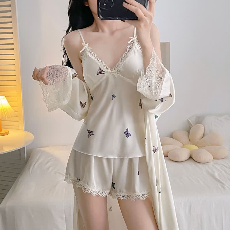 Butterfly Silky Lace Trim Cami Pajama Set - image 1