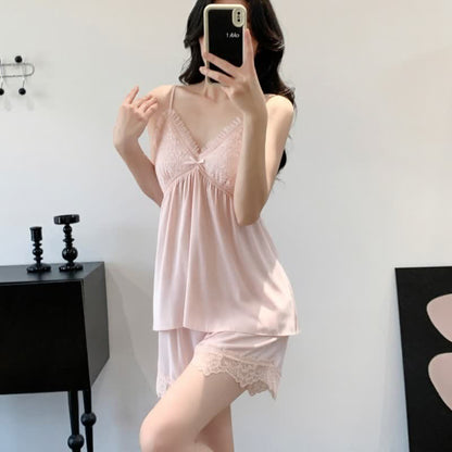 Elegant Lace Trim Loungewear Set - Pink - Cami & Shorts - XXL - image 14
