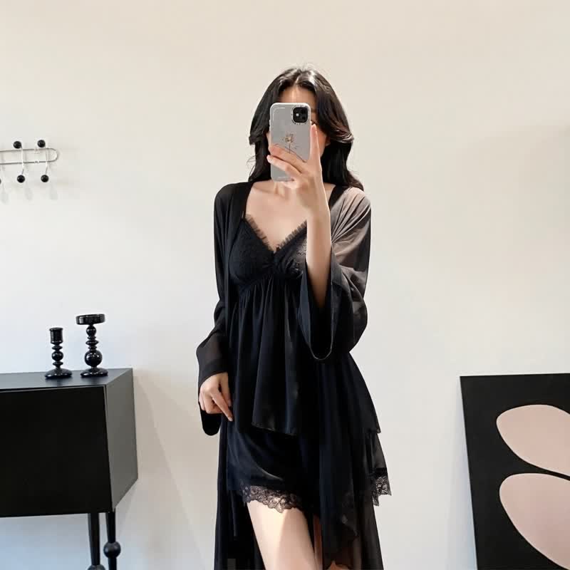 Elegant Lace Trim Loungewear Set - image 9