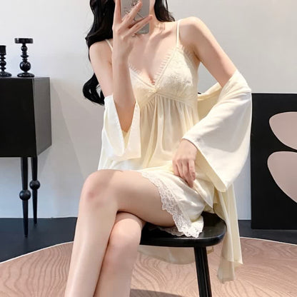 Elegant Lace Trim Loungewear Set - image 2