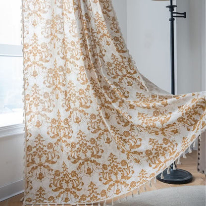 Vintage Yellow Pattern Curtain with Tassel - image 1
