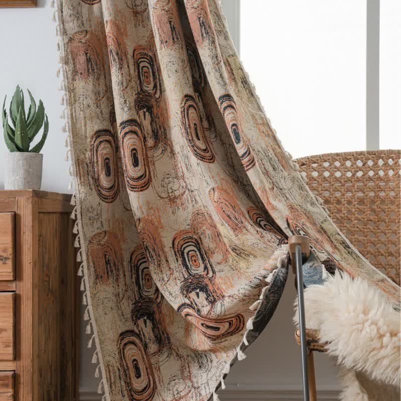 Tree Ring Jacquard Curtain with Tassel - image 1