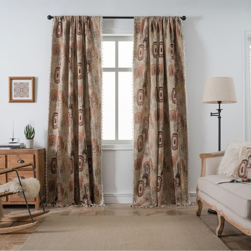 Tree Ring Jacquard Curtain with Tassel - Grommet - 59" x 118" - image 0