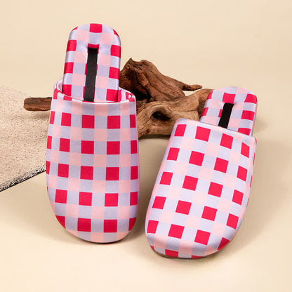 Breathable Satin-Touch Plaid House Shoes - Pink - L - image 9