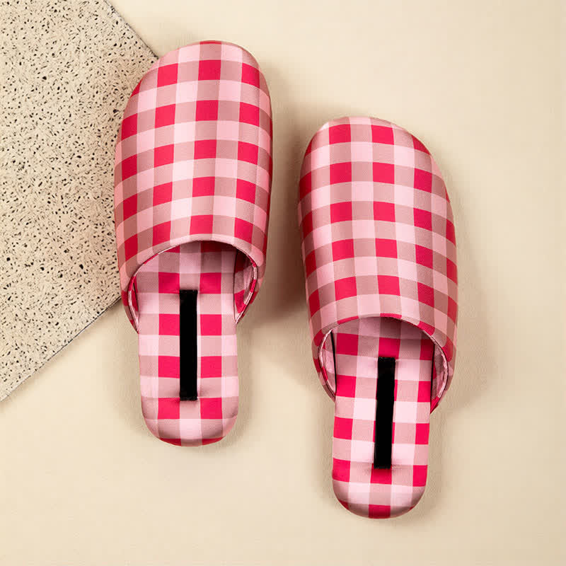 Breathable Satin-Touch Plaid House Shoes - image 7