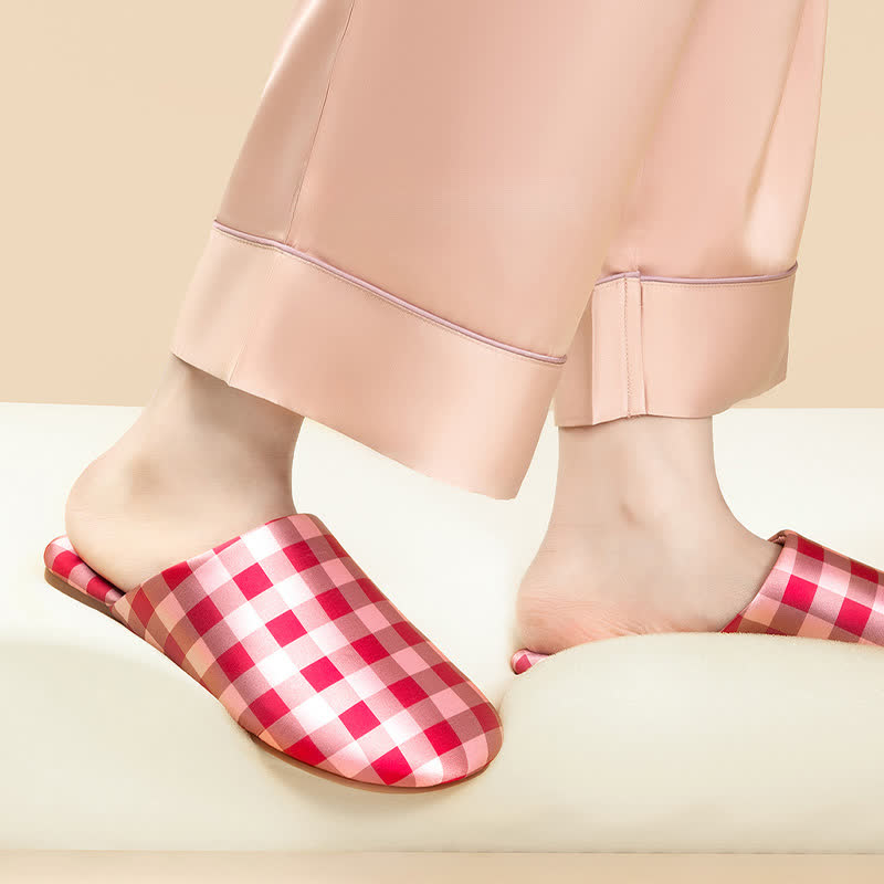 Breathable Satin-Touch Plaid House Shoes - image 3