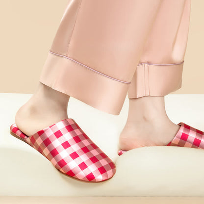 Breathable Satin-Touch Plaid House Shoes - image 3