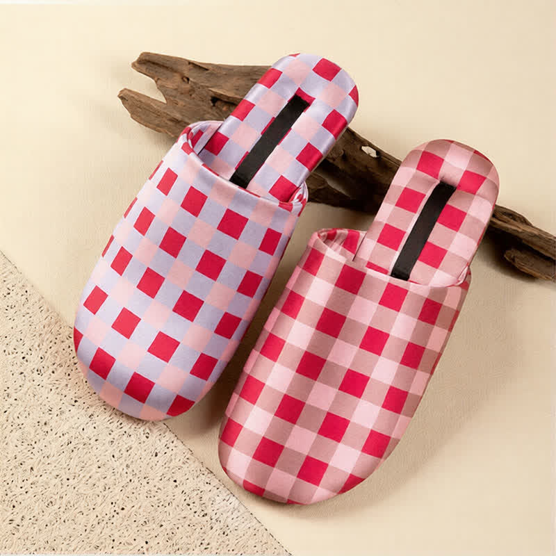 Breathable Satin-Touch Plaid House Shoes - image 1