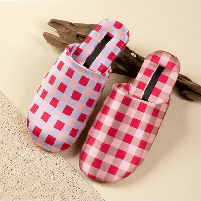 Breathable Satin-Touch Plaid House Shoes - image 1