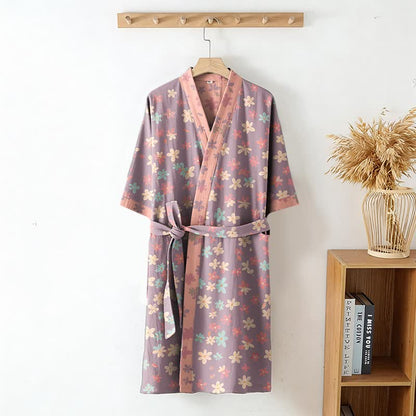 Purple Floral Cotton Gauze Kimono Robe - image 2