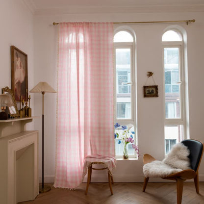 Country Style Grid Curtain with Tassels - image 2