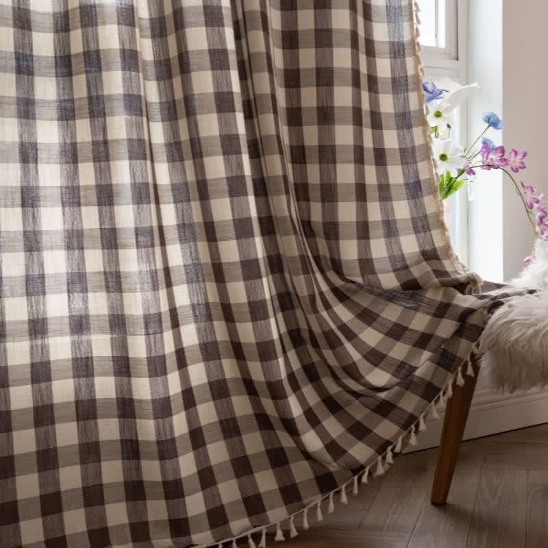 Country Style Grid Curtain with Tassels - image 34