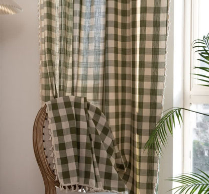 Country Style Grid Curtain with Tassels - image 8