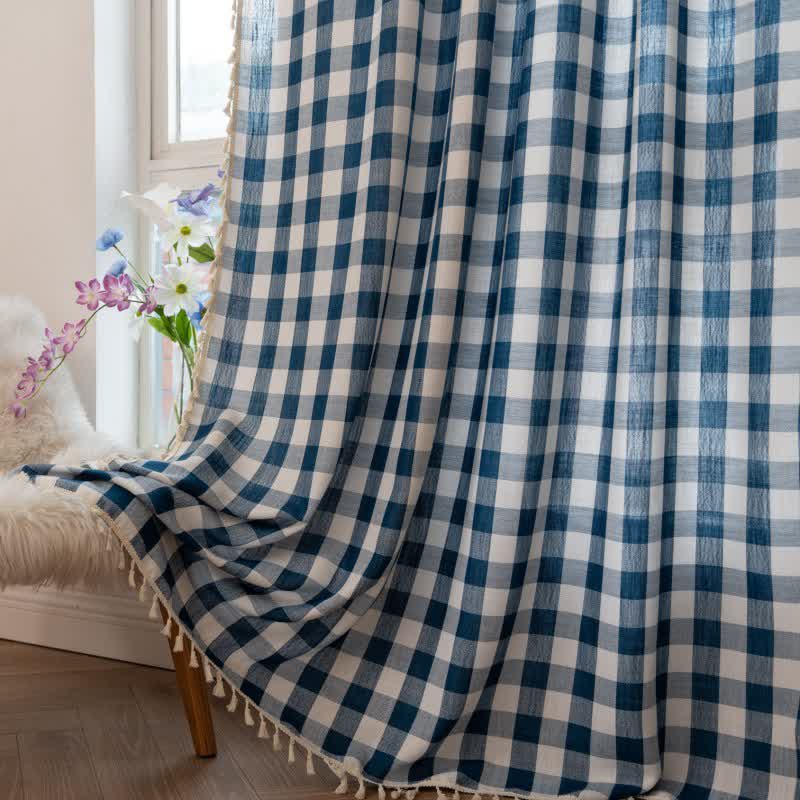 Country Style Grid Curtain with Tassels - image 20