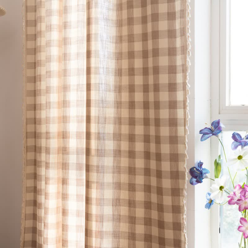 Country Style Grid Curtain with Tassels - image 32