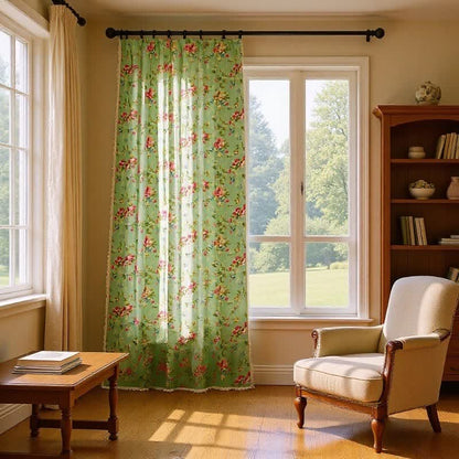 Rustic Green Rose Curtain with Tassel - image 1