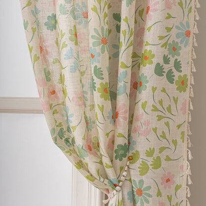 Daisy & Leaf Print Curtain With Tassel - image 4