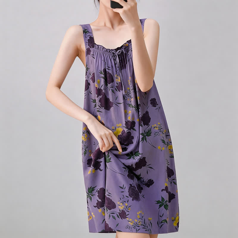 Purple Floral Print Sleeveless Nightgown - image 4
