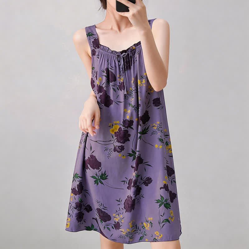 Purple Floral Print Sleeveless Nightgown - image 5