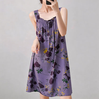 Purple Floral Print Sleeveless Nightgown - image 5