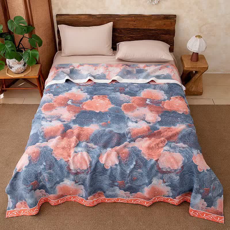 Vintage Peony Watercolor Cotton Gauze Blanket - 86"W x 94"L - image 0
