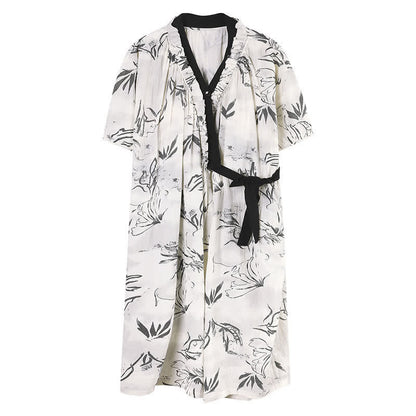 Artistic Pattern Ruffled Side-tie Nightgown - image 7