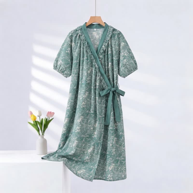 Vintage Green Ruffled Side-tie Nightgown - Green - 2XL - image 0