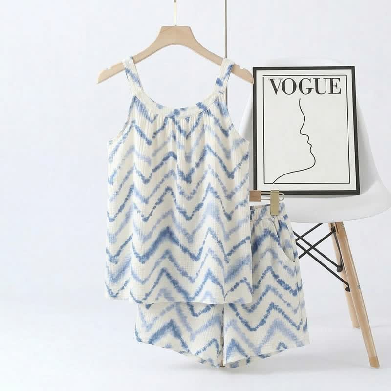Tie-Dye Chevron Cami & Shorts Pajama Set - Blue - 2XL - image 0