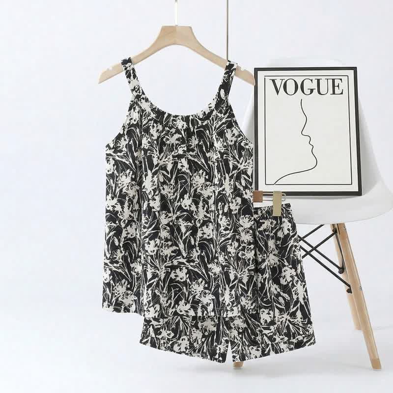 Abstract Art Cami & Shorts Pajama Set - Black - 2XL - image 0