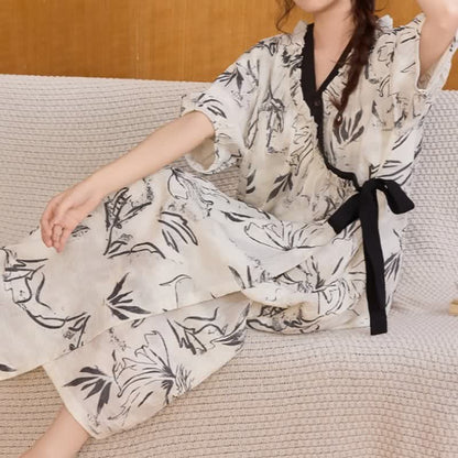Artistic Pattern Ruffled Side-tie Nightgown - image 2