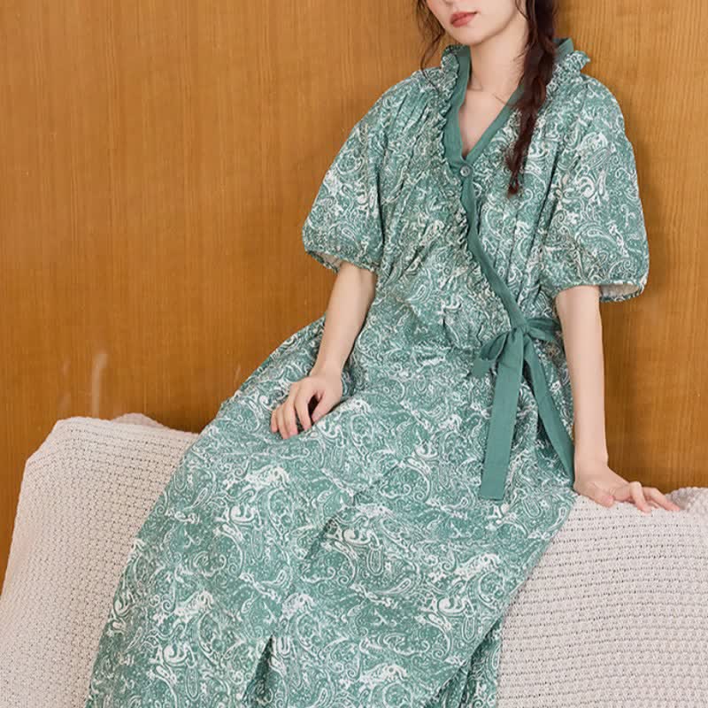 Vintage Green Ruffled Side-tie Nightgown - image 5
