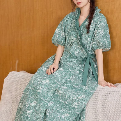 Vintage Green Ruffled Side-tie Nightgown - image 5