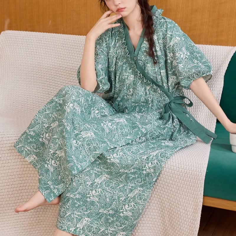 Vintage Green Ruffled Side-tie Nightgown - image 3