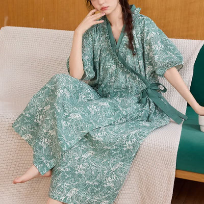 Vintage Green Ruffled Side-tie Nightgown - image 3