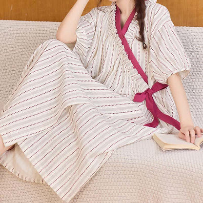 Polka Dot Striped Ruffled Side-tie Nightgown - image 3