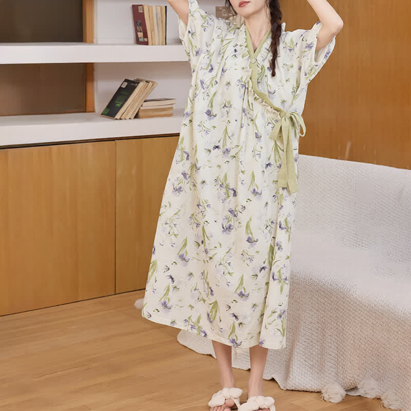 Purple Floral Ruffled Side-tie Nightgown - image 3
