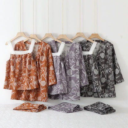 Floral Pure Cotton 3-Piece Pajama Set - image 1