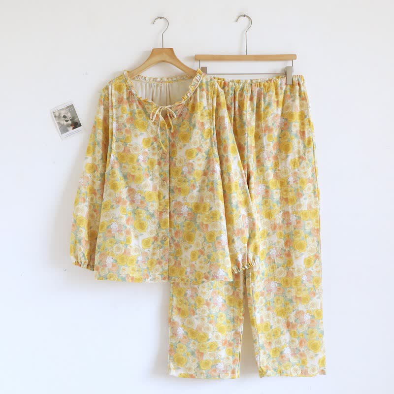 Cottagecore Floral Bunny Bamboo Fiber Pajamas - Yellow - XL - image 0