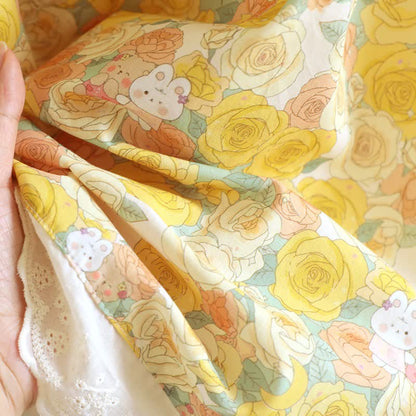 Yellow Floral Lace Trim Cotton Nightgown - image 8