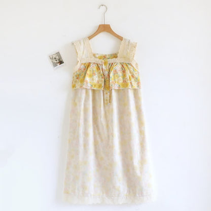 Yellow Floral Lace Trim Cotton Nightgown - image 9