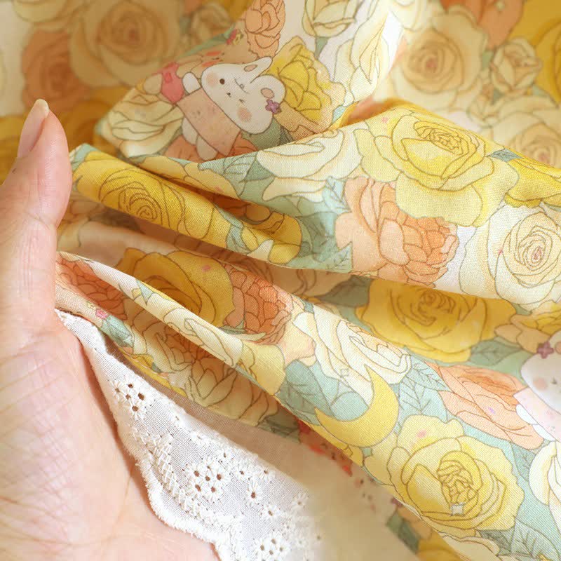 Yellow Floral Lace Trim Cotton Nightgown - image 12