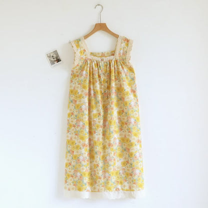Yellow Floral Lace Trim Cotton Nightgown - image 2