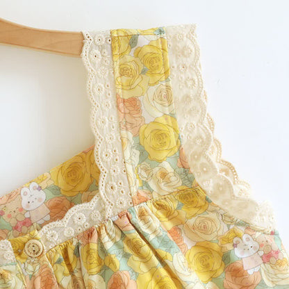Yellow Floral Lace Trim Cotton Nightgown - image 4