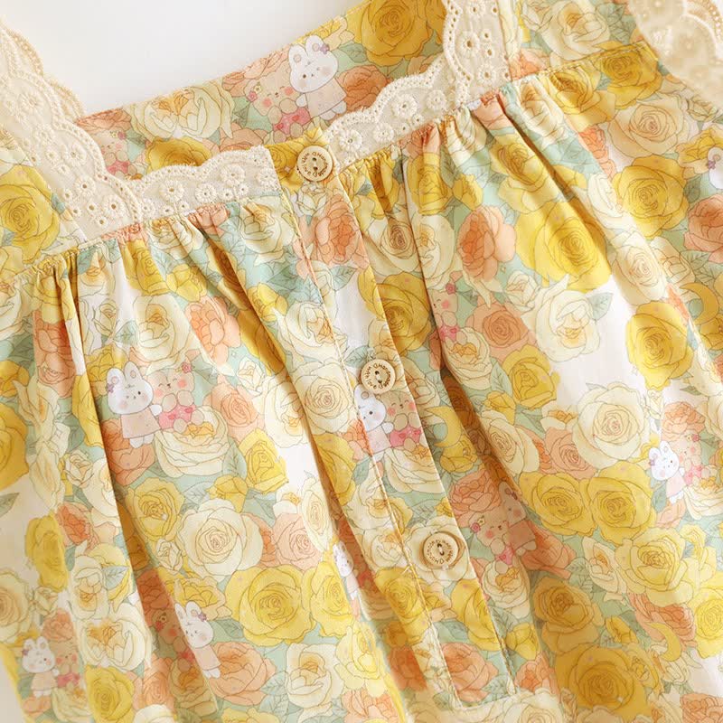 Yellow Floral Lace Trim Cotton Nightgown - image 5